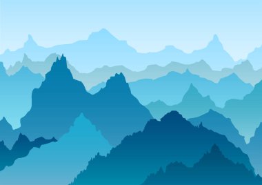 Dağlı bir poster. Minimalist şekilleri ve eğri çizgileri olan soyut geometrik peyzaj afişi. Geleneksel Asya arkaplanı için dağlı ve tepeli vektör geometri sahneleri