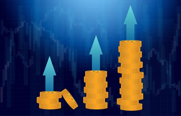 コインのスタック 株式ベクトル 背景用のグラフとスタイルテーブル 事業説明会の背景 — ストックベクタ