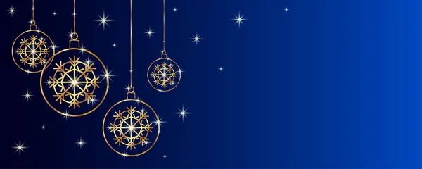Стилизованные Золотые Рождественские Шары Голубое Знамя — стоковый вектор