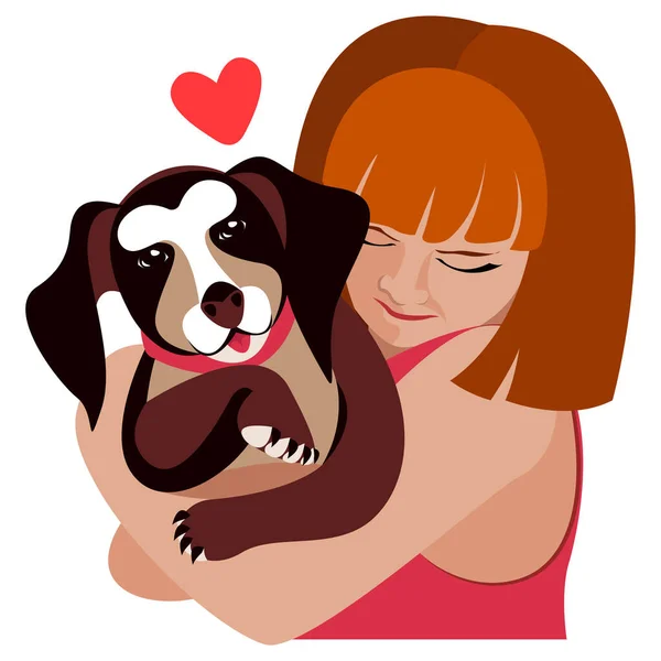 Chica Abraza Cachorro Amistad Afecto — Vector de stock