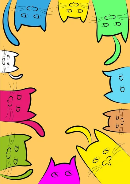 Spousta Koček Namalovaných Různými Barvami Nakreslených Čárami — Stockový vektor