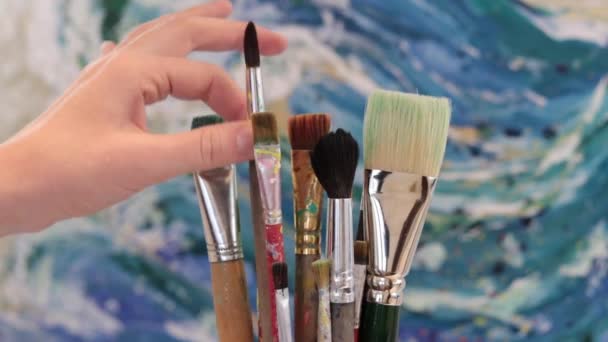 Escolha Pincéis Arte Conjunto Pincéis Para Pintura — Vídeo de Stock