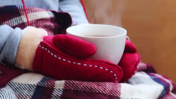 冬天来一杯热茶 舒适的气氛 享受早晨吧 — 图库视频影像