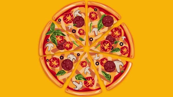 Pizza Orange Background Disappearing Pieces — Stock Video