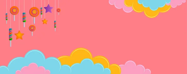 Bannière Avec Nuages Bonbons Contexte — Image vectorielle