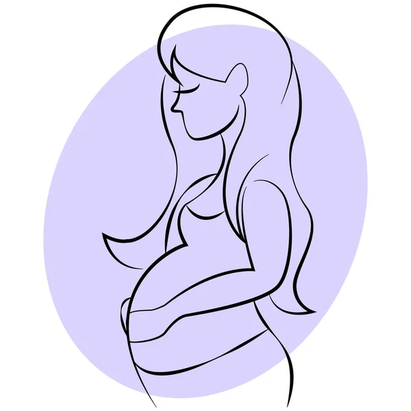 Terhesség Egy Fiatal Terhes Lány Ölelgeti Hasát Vonalrajz — Stock Vector