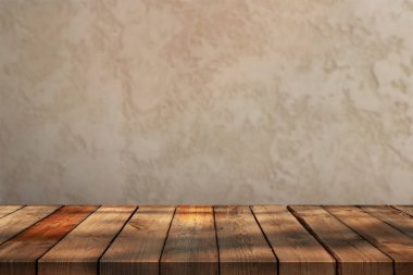 Bulanık duvar arkaplanındaki boş tahta