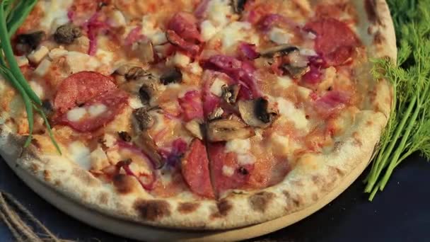 Smaklig Nybakad Hemlagad Pizza — Stockvideo