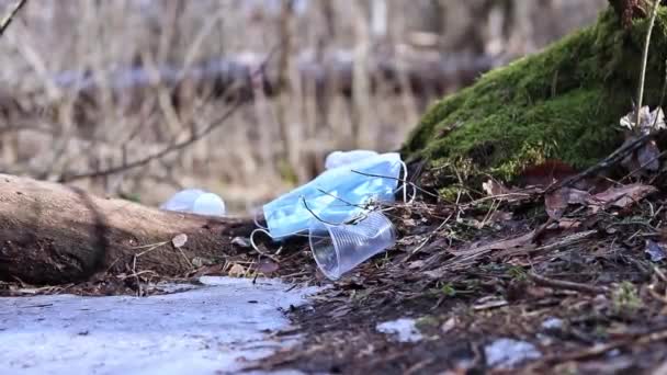 Poluição Floresta Com Plástico Lixo Natureza — Vídeo de Stock