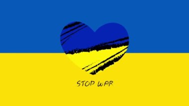 Ukrayna bayrağıyla atan kalp. Ukrayna 'ya destek işareti. Ukrayna 'daki savaş konsepti. Video 