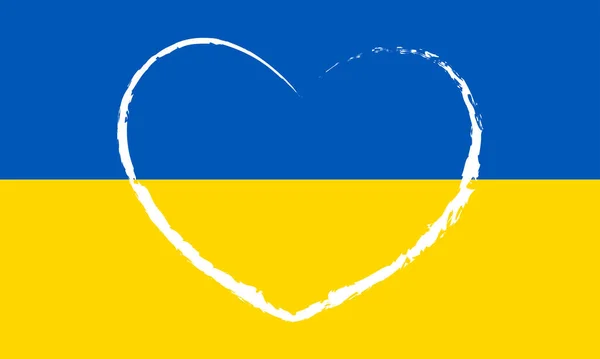 Vit Kontur Hjärta Bakgrunden Flaggan Ukraina Symbol För Kärlek Och — Stock vektor
