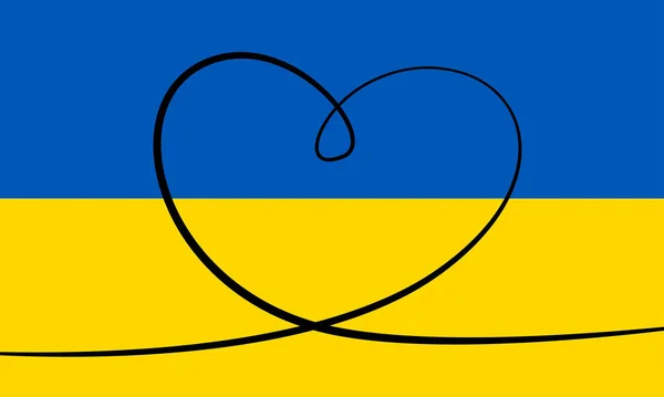 Kontur Hjärta Bakgrunden Flaggan Ukraina — Stock vektor