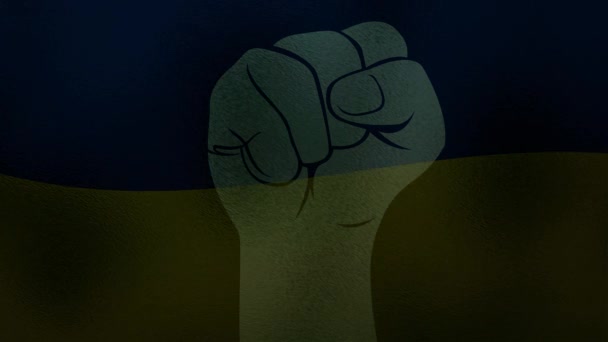 Poing Humain Sur Fond Drapeau Ukraine Vidéo Scintillante Concept Résistance — Video