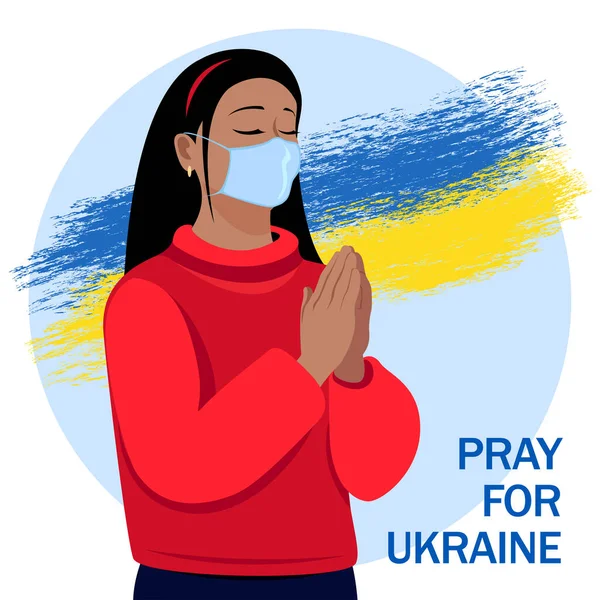 Σταματήστε Τον Πόλεμο Μια Γυναίκα Προσεύχεται Στο Βάθος Της Ουκρανικής — Διανυσματικό Αρχείο