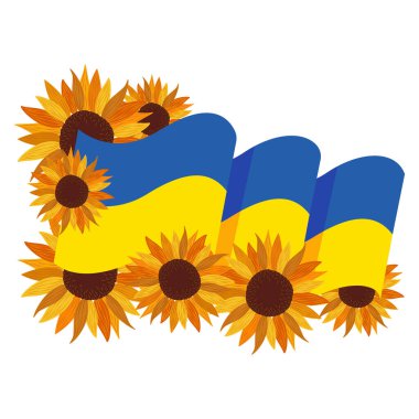 Ukrayna bayrağı. Ukrayna 'nın ulusal bayrağının ayçiçekleri içinde temsili temsilciliği 