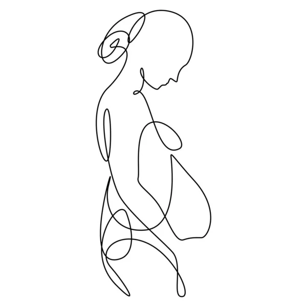Una Chica Embarazada Dibujo Una Línea — Vector de stock