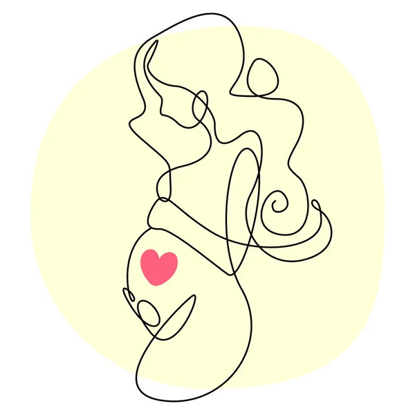 Pregnant Girl Linear Drawing Depicting Heart — Stock Vector