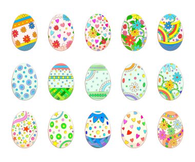 Parlak paskalya yumurtaları. Paskalya tatili için dekoratif yumurtaların düz görüntüsü