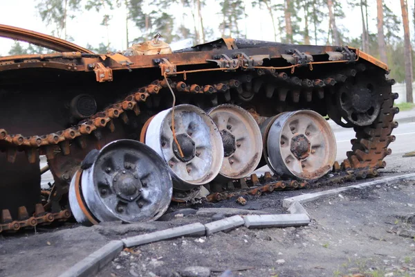 Oekraïne Dmytrivka Oblast Kiev 2022 Verbrande Russische Tank Zonder Koepel — Stockfoto