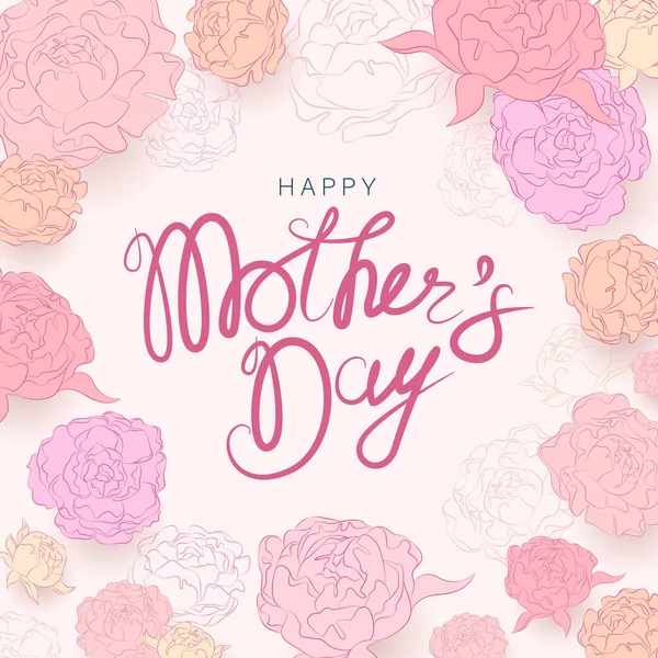 Happy Mother Day Congratulatory Banner Web Post Stylized Flowers Handwritten — Stockový vektor