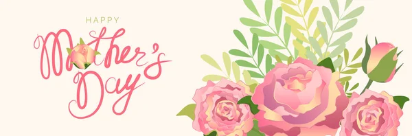 Mother Day Greeting Card Vector Banner Stylized Flowers Handwritten Text — Stockový vektor