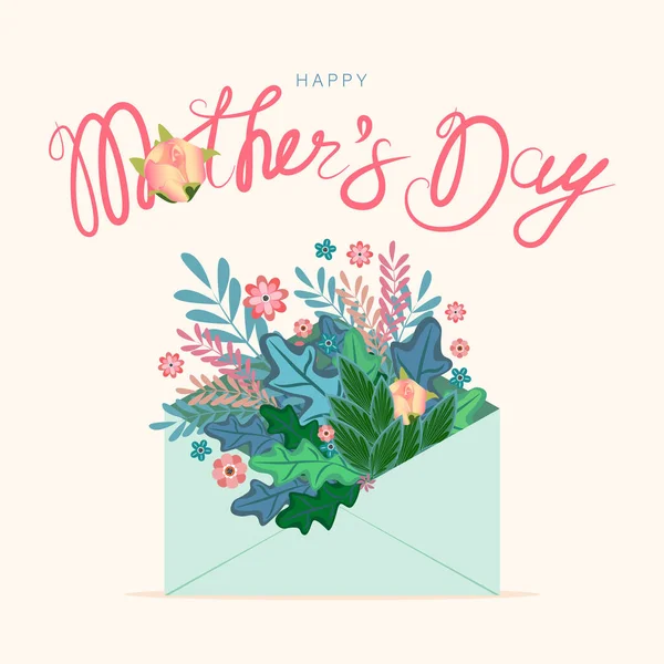 Mother Day Card Vector Banner Written Envelope Flowers Handwritten Text — Stockový vektor