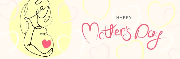 Happy Mother Day Banner Pregnant Girl Heart Her Belly Hand — ストックベクタ