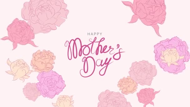 Happy Mother Day Hand Drawn Text Stylized Flowers Looped Congratulatory — Vídeo de stock