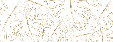 Altın canavar yapraklarıyla dolu bir pankart. Pankart için lüks arkaplan