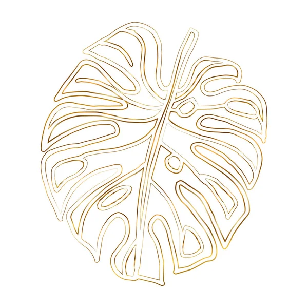 Monstera Leaf Tinted Gold Outline Element Decor Print — Image vectorielle