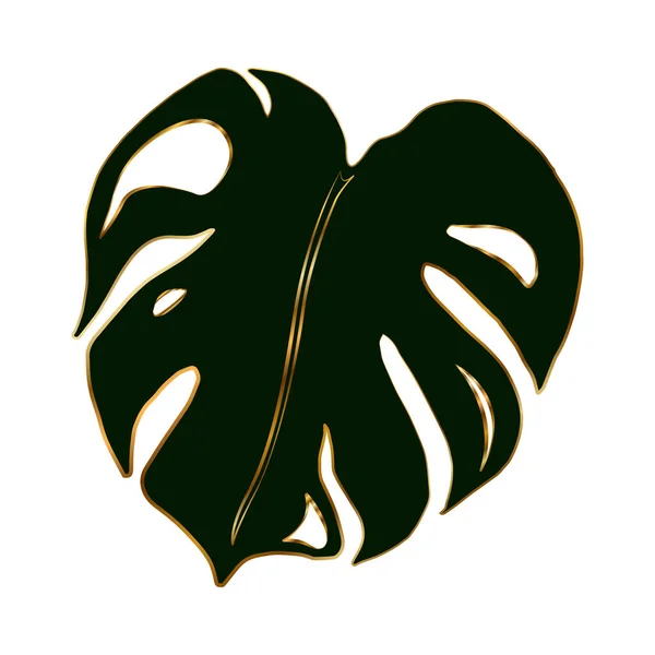 Monstera Green Leaf Tinted Gold Outline Element Decor Print — стоковый вектор