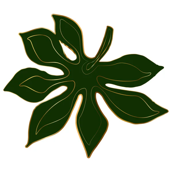 Green Leaf Tropical Plant Rendered Golden Outline Element Decor — Image vectorielle