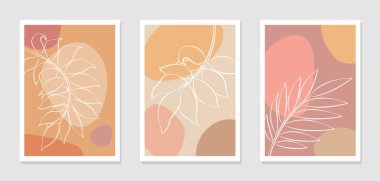 Boyama vektörü ayarlandı. Renkli bir yamanın soyut şekline sahip bir yaprak deseni. Basılı resimler, kapaklar, arka planlar, duvar kağıtları için soyut çiçek tasarımı. Vektör illüstrasyonu