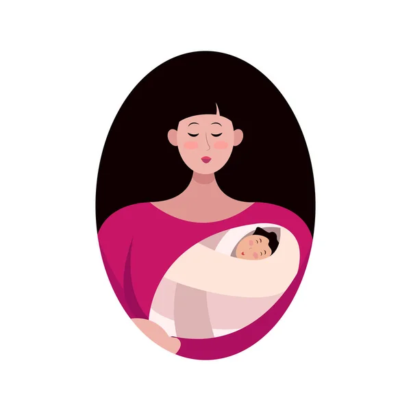 Stilizálni Egy Fiatal Gyönyörű Nőt Egy Babával Boldog Anyaságot Anyák — Stock Vector