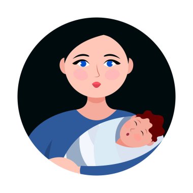 Anne ve çocuk, kollarında bebek olan kadın, vektör çizimi.