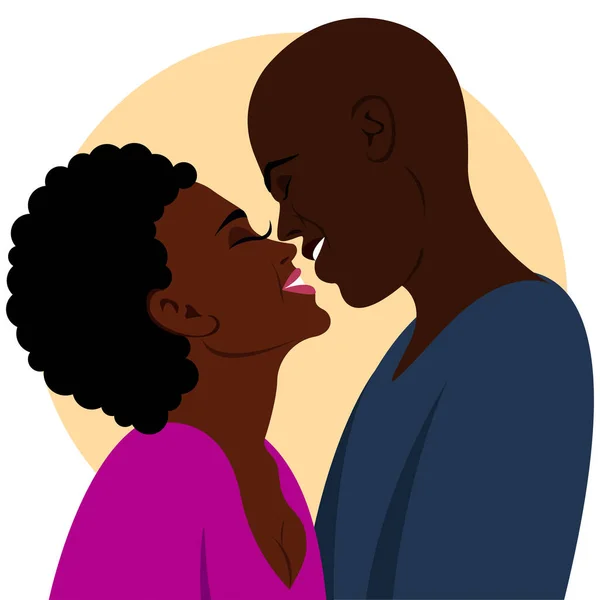 Couple Afro Américain Amoureux Embrasse Illustration Vectorielle Quelques Jeunes Gens — Image vectorielle