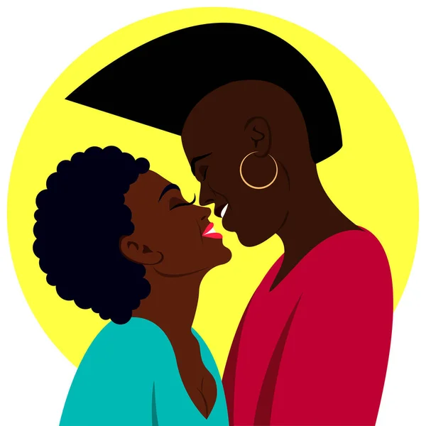 Αφροαμερικανό Ζευγάρι Ερωτευμένο Φιλί Διανυσματική Απεικόνιση Ένα Ζευγάρι Νέων Δημιουργικών — Διανυσματικό Αρχείο