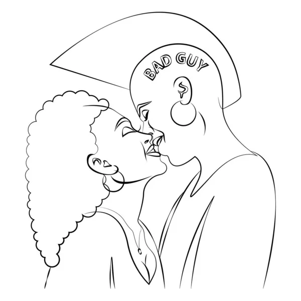 Umrissbild Eines Afroamerikanischen Paares Das Sich Küsst Kiss Vektorillustration Isoliert — Stockvektor