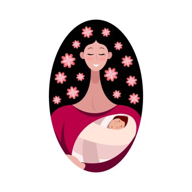 Kollarında bebekle bir daire çizen bir kadın.