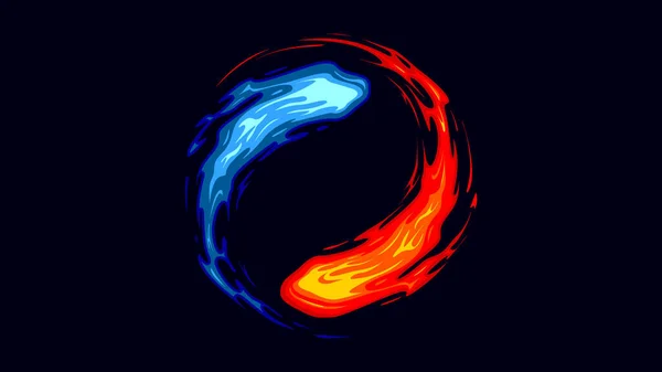 Символ Инь Лед Огонь Векторная Иллюстрация Цикла Огня Льда Тёмном — стоковый вектор