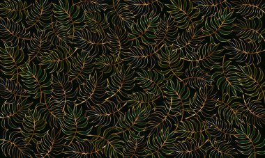 Altın kaplamalı lüks tropikal bitkilere sahip taşıyıcı pankart. Tropik bitki arkaplanı