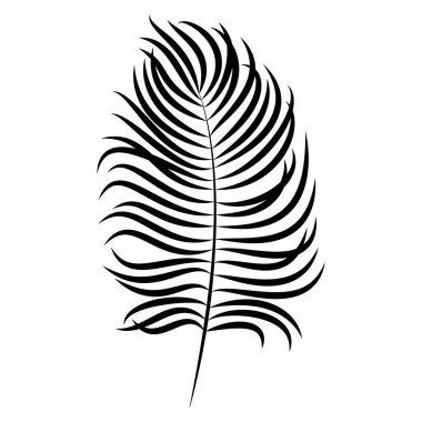 Palmiye yaprağının siyah silueti. Yaz tasarımı için vektör ögesi. Dövme resmi