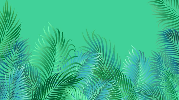 Tropischer Hintergrund Mit Stilisierten Palmblättern Vektorgrün Und Blau Blumiger Hintergrund — Stockvektor