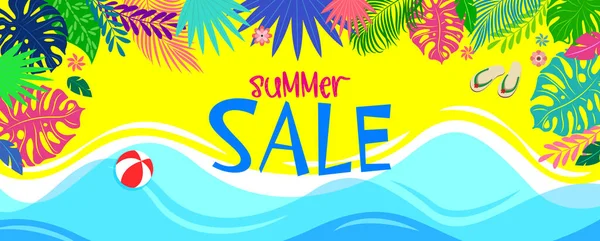 Summer Sale Banner Travel Agency Business Discount Advertising View Beach — Stock Vector