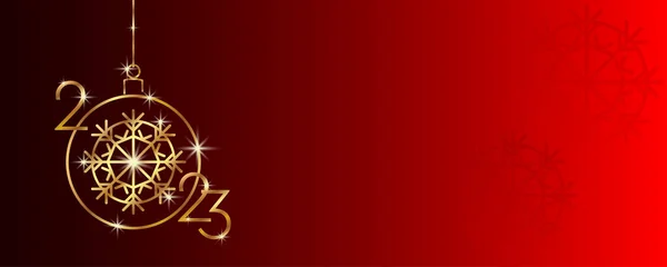 Banner Rosso Capodanno Intestazione Del Sito Giocattolo Natale Stilizzato Fiocco — Vettoriale Stock