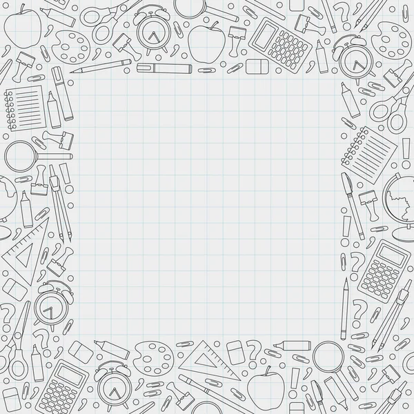 Back to school vector drawing. Internet education online. Background, notebook and contour drawings of elements for study