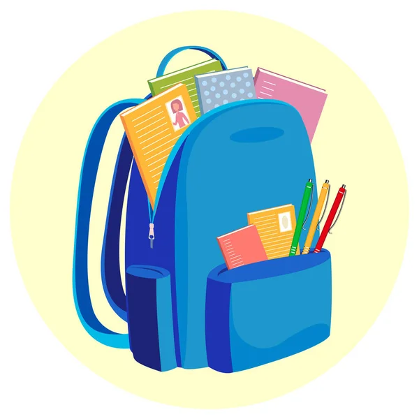 Back School School Backpack Study Supplies Books Pens Subject Study — 스톡 벡터