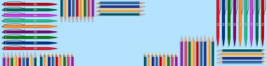 Multi-colored pens and pencils folded into a composition. Banner for making your text. Business concept or study concept