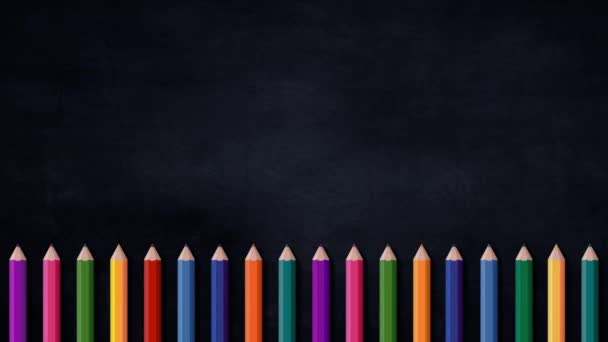 Back School Background Set Colored Pencils Black Chalkboard Background Children — Stok Video