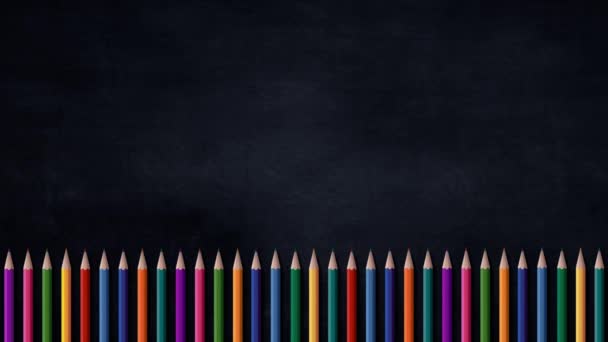 Back School Background Set Colored Pencils Black Chalkboard Background Children — Stockvideo